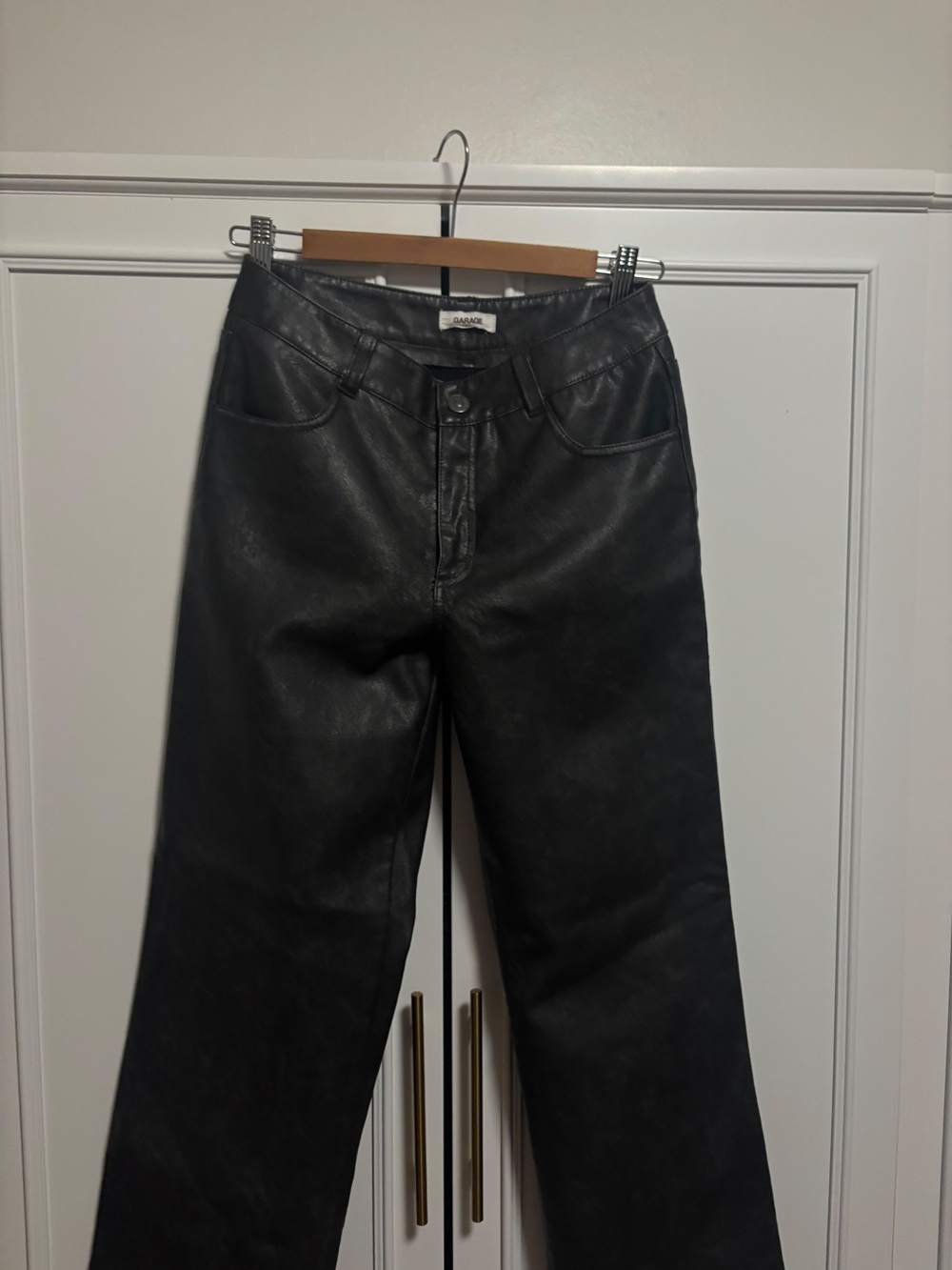 Garage Black Faux Leather Straight-Leg Women’s Jeans